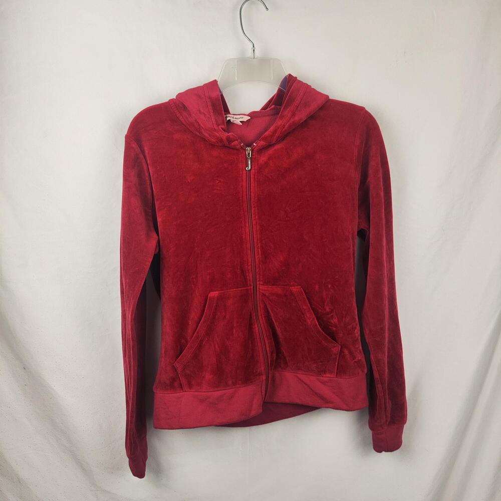 Juicy Couture Hoodie Womens Small Red Velour Full Zip Rhinestone Juicy Back